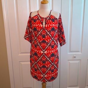 Women’s Cold Shoulder Dress By A.N.A Medium Size, Red and Navy Blue, Relaxed Fit